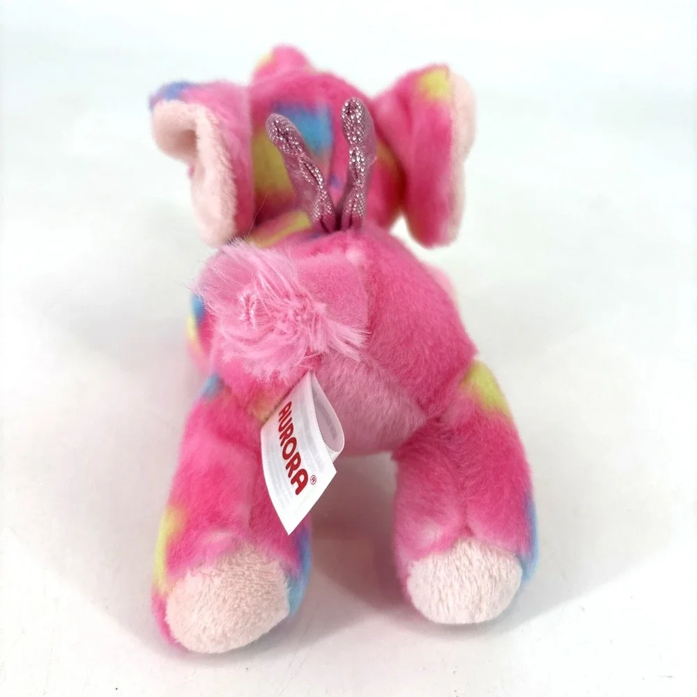 Aurora Vibrant Bright Fancies‎ Candyapple Elephant w/ Wings Pink Plush Tie Dye
